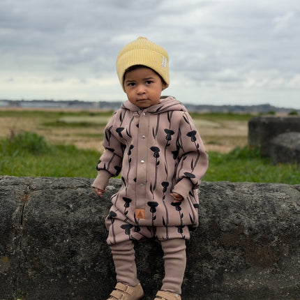 Baby Jumpsuit with Hood - Thistle on Brown