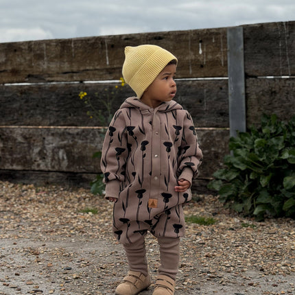 Baby Jumpsuit with Hood - Thistle on Brown