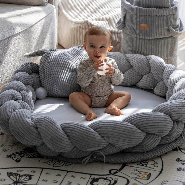Baby Nest & Play Mat With Crib Bumper Braid - Grey - LoveStyle World