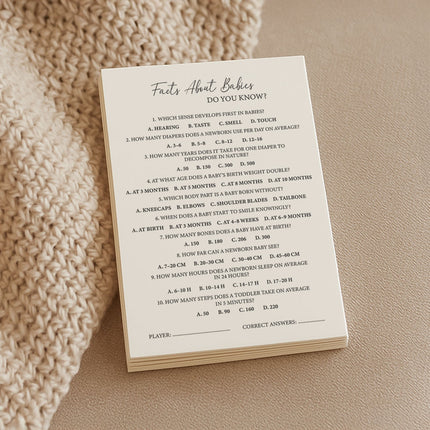 Baby Shower Game Cards - Baby Facts Trivia