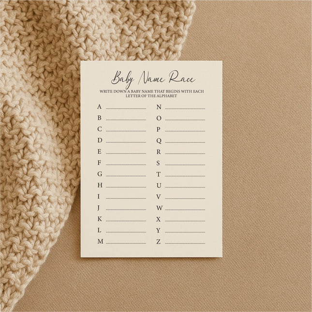 Baby Shower Game Cards - Baby Name Race - LoveStyle World