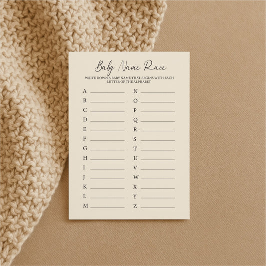 Baby Shower Game Cards - Baby Name Race