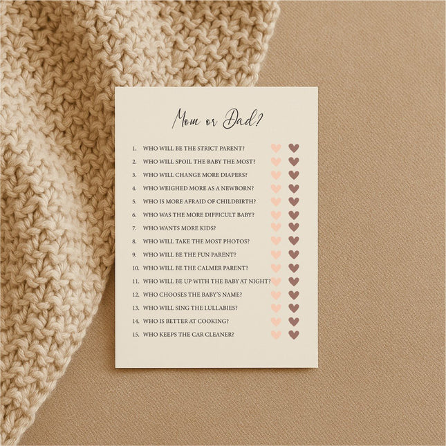 Baby Shower Game Cards - Mom or Dad - LoveStyle World