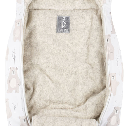 Baby Winter Footmuff – Bear Print White / Beige, One Size