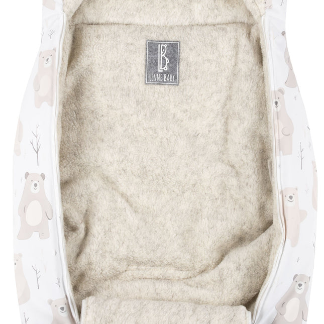 Baby Winter Footmuff – Bear Print White / Beige, One Size