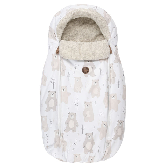 Baby Winter Footmuff – Bear Print White / Beige, One Size