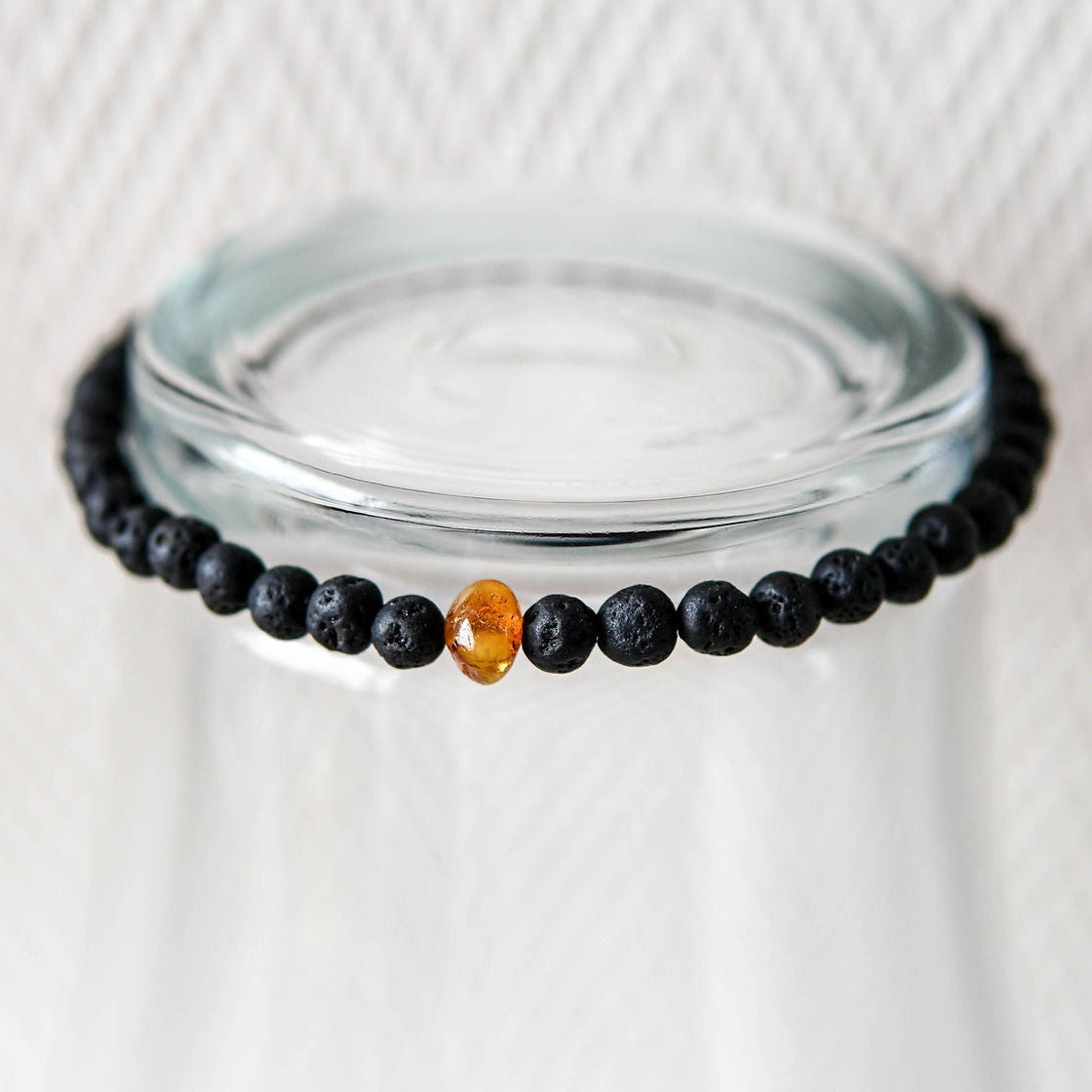 Baltic Amber and Black Lava Bracelet for Men