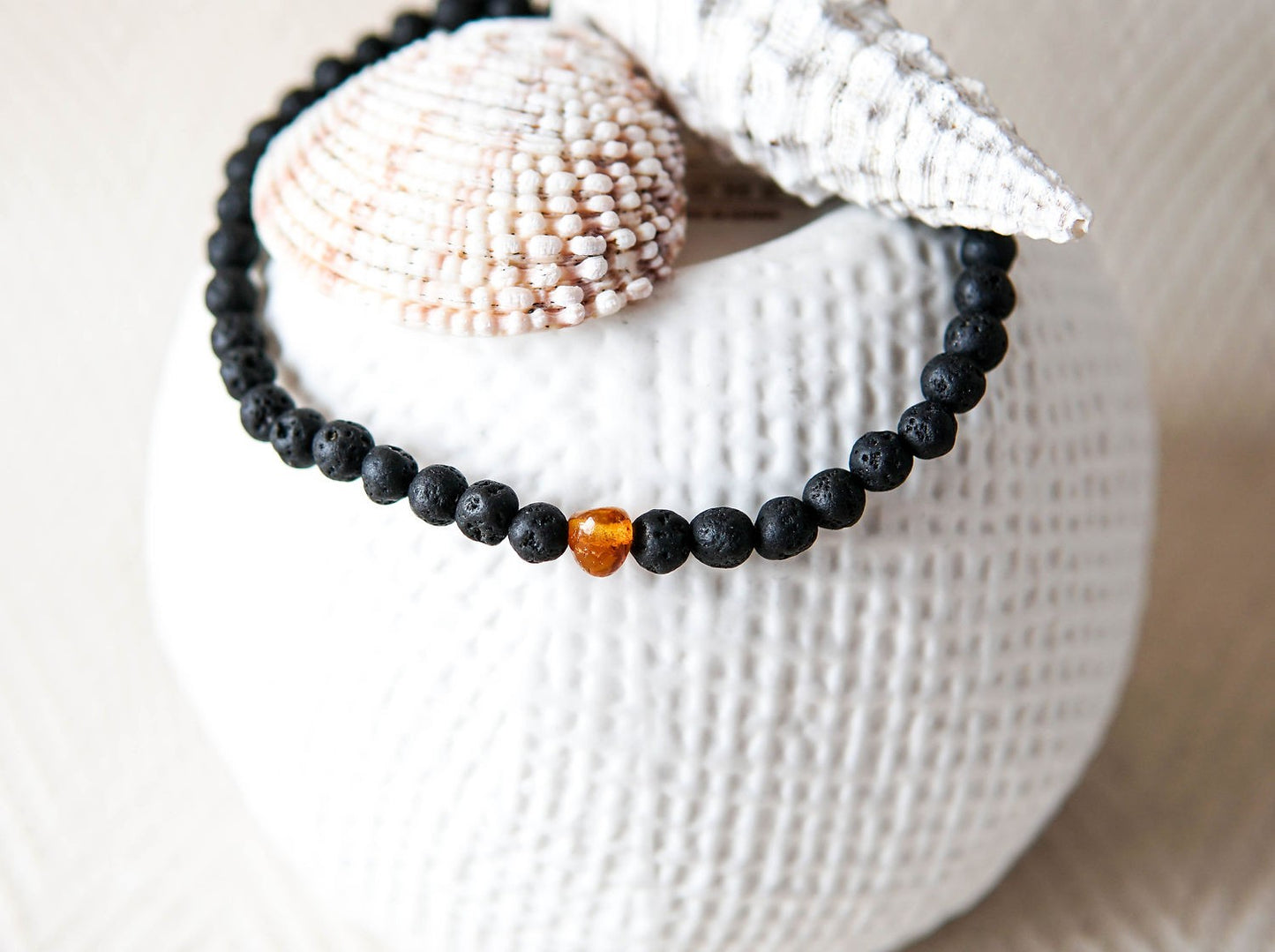 Baltic Amber and Black Lava Bracelet for Men