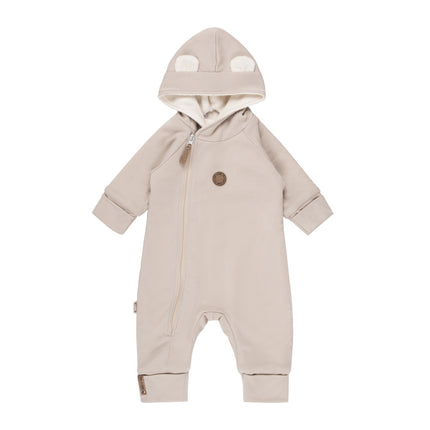 Bear-Ear Cotton-Lined Merino Wool Baby Overall – Beige