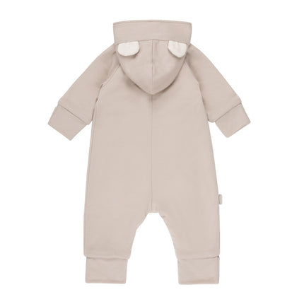 Bear-Ear Cotton-Lined Merino Wool Baby Overall – Beige