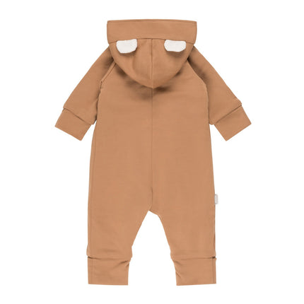 Bear-Ear Cotton-Lined Merino Wool Baby Overall – Brown
