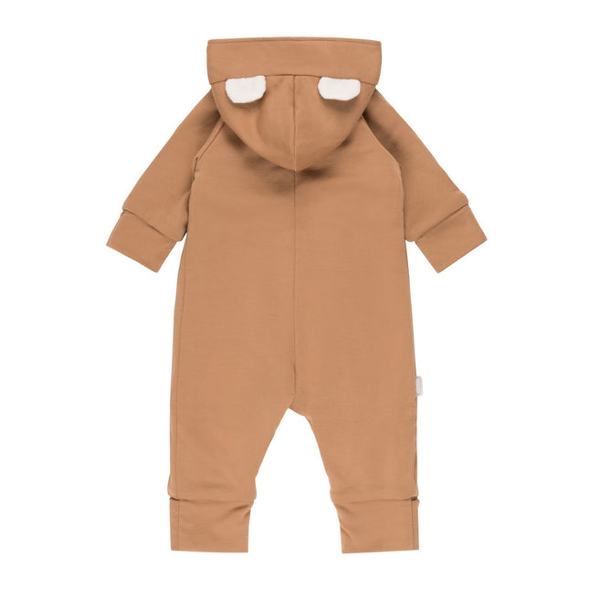 Bear-Ear Cotton-Lined Merino Wool Baby Overall – Brown