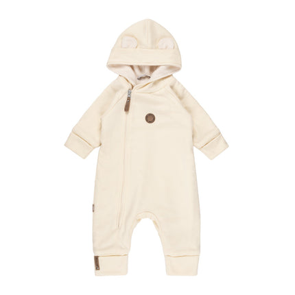 Bear-Ear Cotton-Lined Merino Wool Baby Overall – White