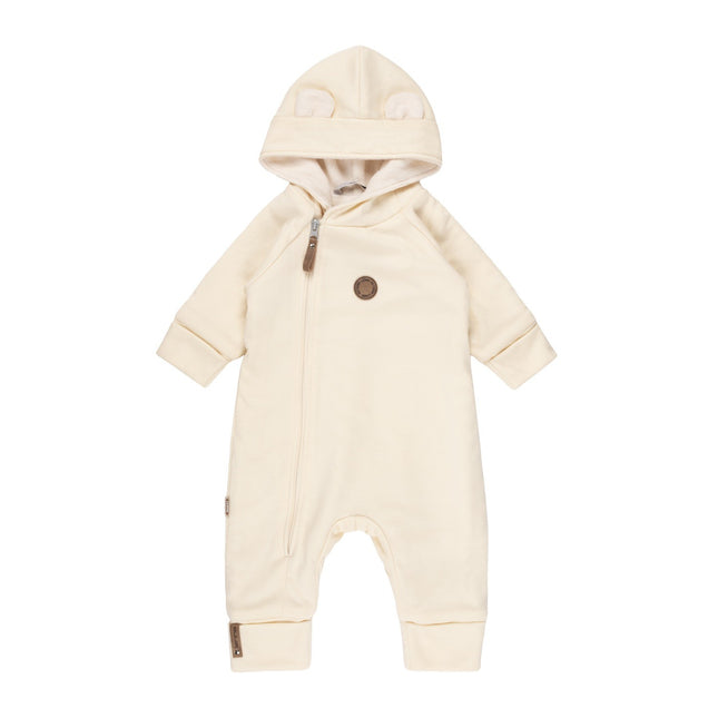 Bear-Ear Cotton-Lined Merino Wool Baby Overall – White