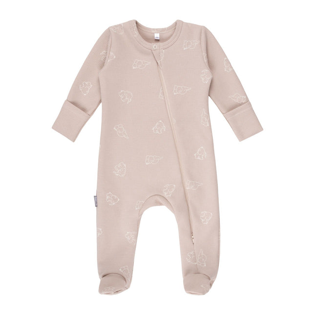 Beige Cotton Baby Romper with Integrated Feet