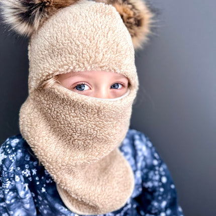Beige Merino Wool-Lined Winter Balaclava