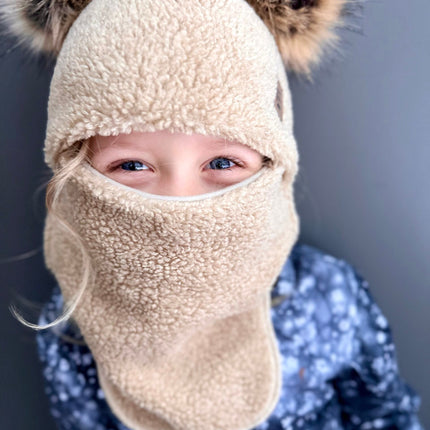 Beige Merino Wool-Lined Winter Balaclava