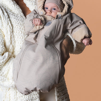 Beige Reflective Merino Wool-Lined Spring/Autumn Bunting Pram Suit