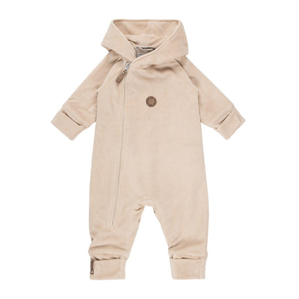 Beige Velvet Baby Overall with Merino Wool Lining
