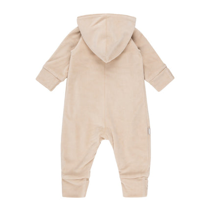 Beige Velvet Baby Overall with Merino Wool Lining