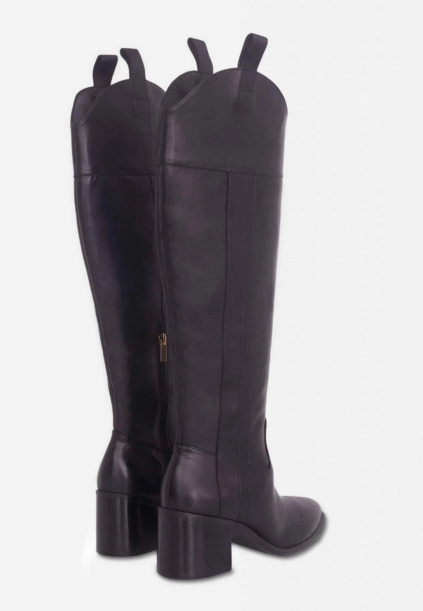 Black Calf Leather Knee-High Boots – Women’s Block Heel Riding Boots