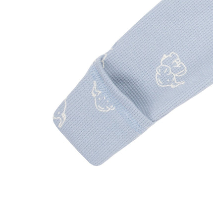 Blue Cotton Baby Romper with Integrated Feet