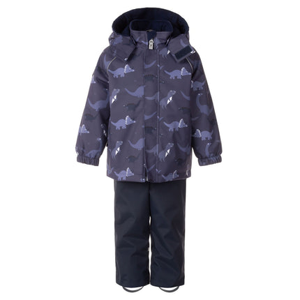 Blue Dinosaur Print Spring/Autumn Jacket and Bib Pants Set