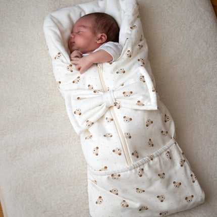 Bow Baby Sleeping Bag and Blanket – Beige / White, 0–6 Months