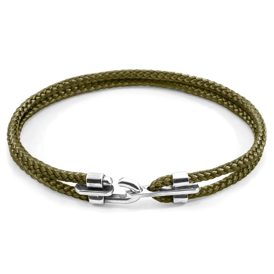 Canterbury Silver and Rope Bracelet - Khaki Green