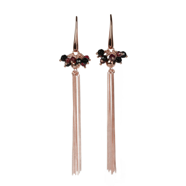 Cherie Black Tassel Earrings - Rose Gold and Silver - LoveStyle World
