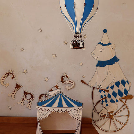 Mr. Bear and his Circus Bike – Wooden Wall Decoration