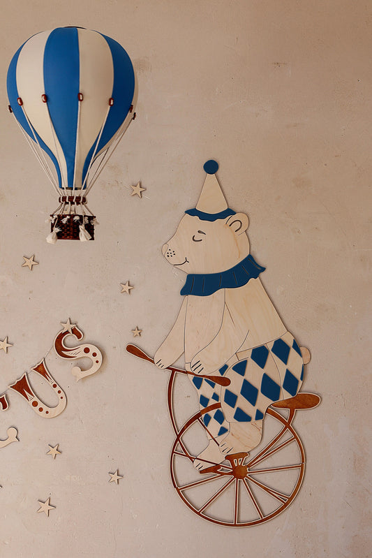 Mr. Bear and his Circus Bike – Wooden Wall Decoration