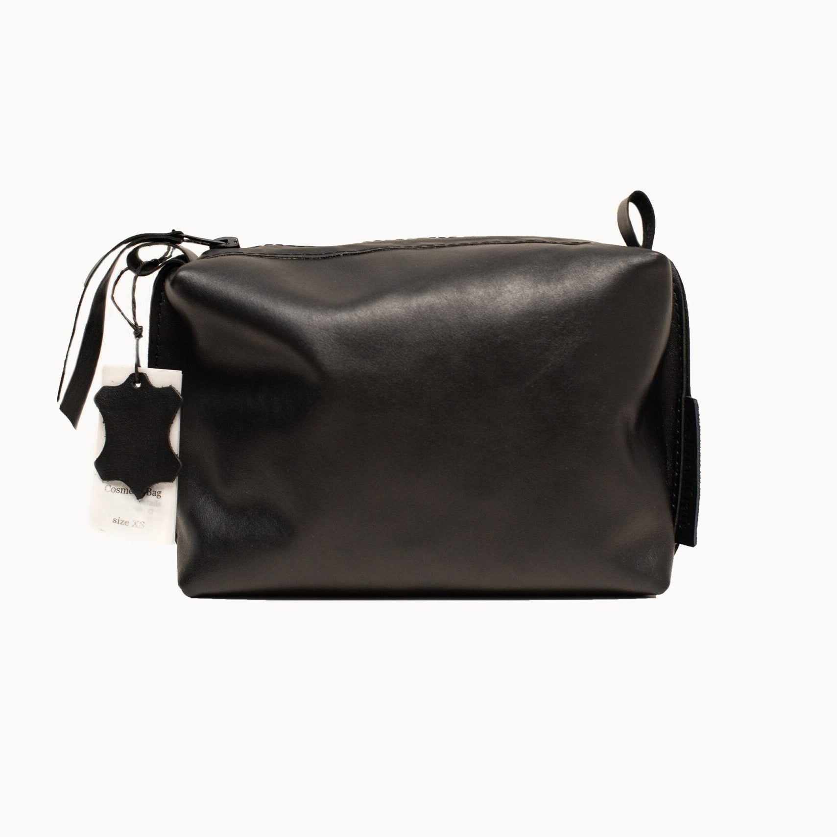Leather Cosmetic Bag, Black - Medium