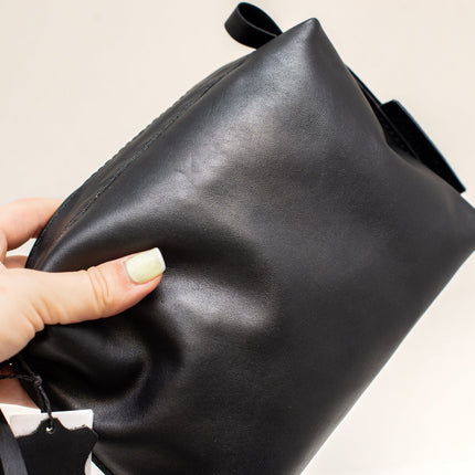 Leather Cosmetic Bag, Black - Medium