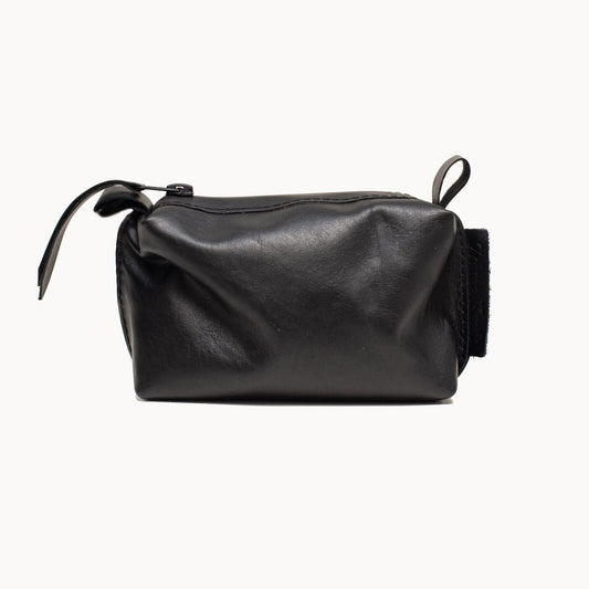 Leather Cosmetic Bag, Black - Small