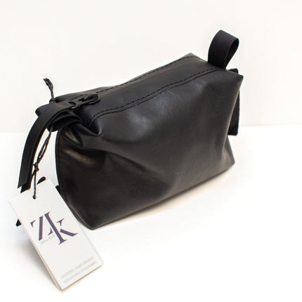 Leather Cosmetic Bag, Black - Small
