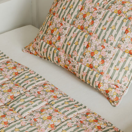 Cotton Quilted Patchwork Blanket + Pillow Set Small - Green Garden