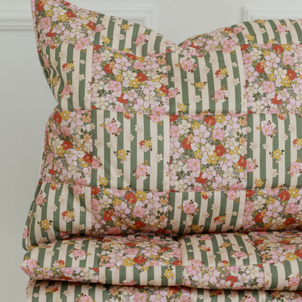 Cotton Quilted Patchwork Blanket + Pillow Set Small - Green Garden