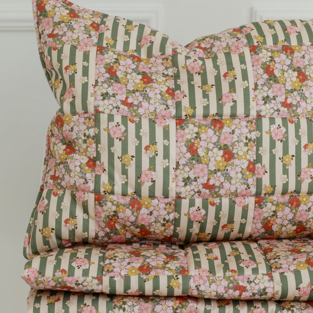 Cotton Quilted Patchwork Blanket + Pillow Set Small - Green Garden - LoveStyle World
