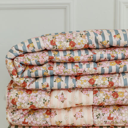 Cotton Quilted Patchwork Blanket + Pillow Set Large - Summer Garden