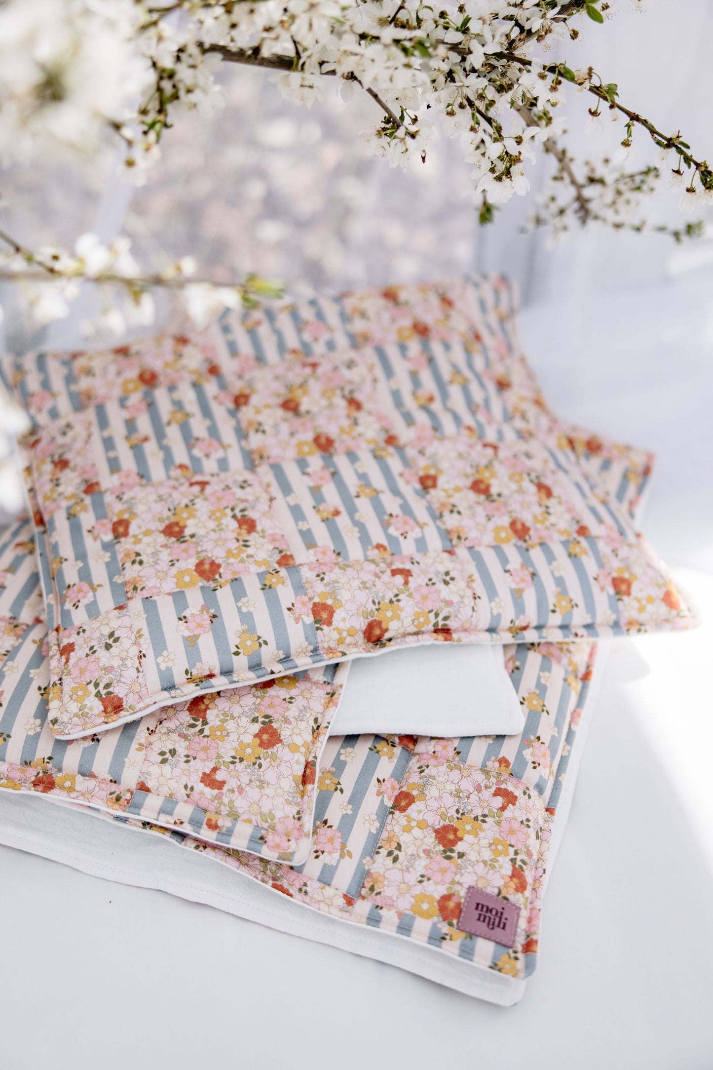 Cotton Quilted Patchwork Blanket + Pillow Set Small - Summer Garden