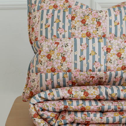Cotton Quilted Patchwork Blanket + Pillow Set Small - Summer Garden