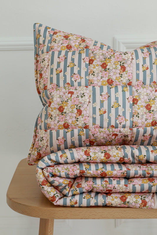 Cotton Quilted Patchwork Blanket + Pillow Set Small - Summer Garden