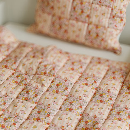 Cotton Quilted Patchwork Blanket + Pillow Set Small - Spring Garden