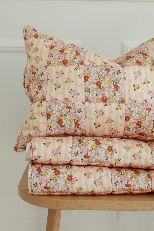Cotton Quilted Patchwork Blanket + Pillow Set Small - Spring Garden