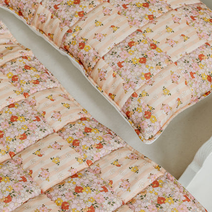 Cotton Quilted Patchwork Blanket + Pillow Set Small - Spring Garden