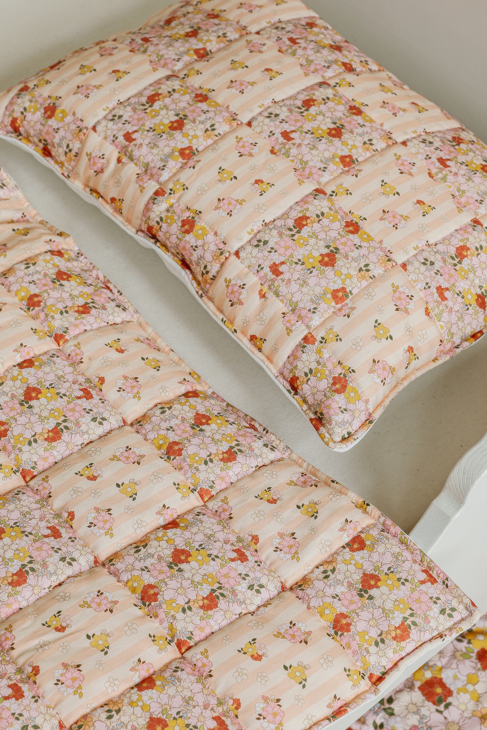Cotton Quilted Patchwork Blanket + Pillow Set Small - Spring Garden