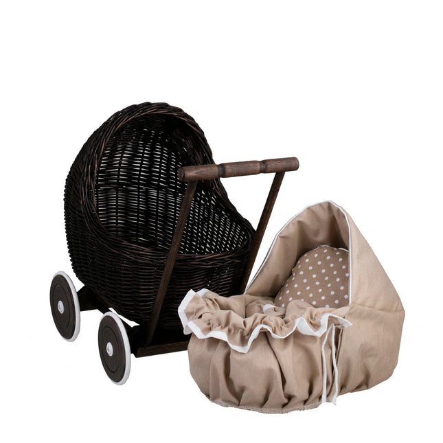 Dark Wicker Doll Pram Lili – Beige Bedding - LoveStyle World