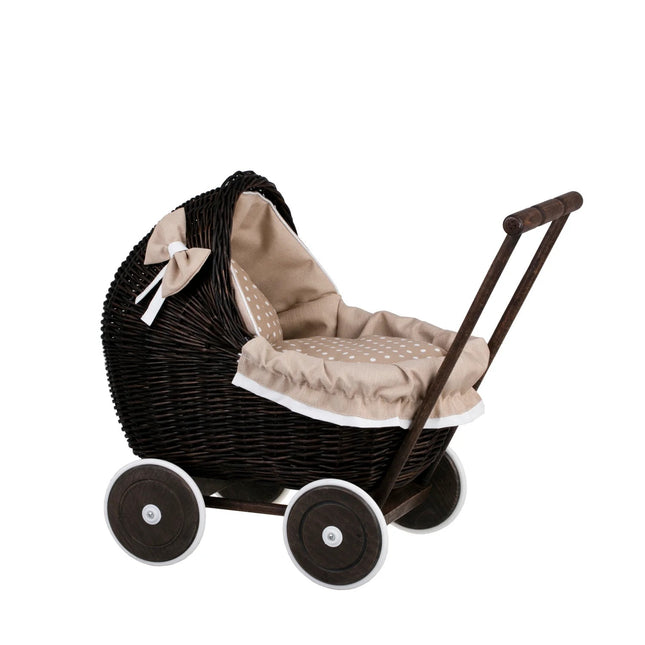 Dark Wicker Doll Pram Lili – Beige Bedding - LoveStyle World