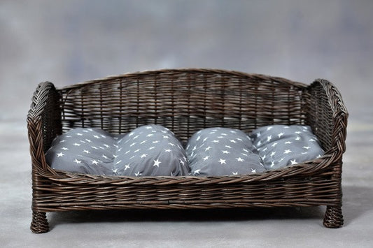 Dark Wicker Pet Bed Alfie With Cushion, 74×52 cm 